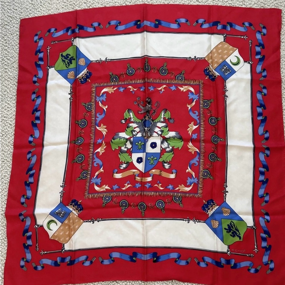 Echo - Square Silk Scarf -  34” X 34” Heraldic Design